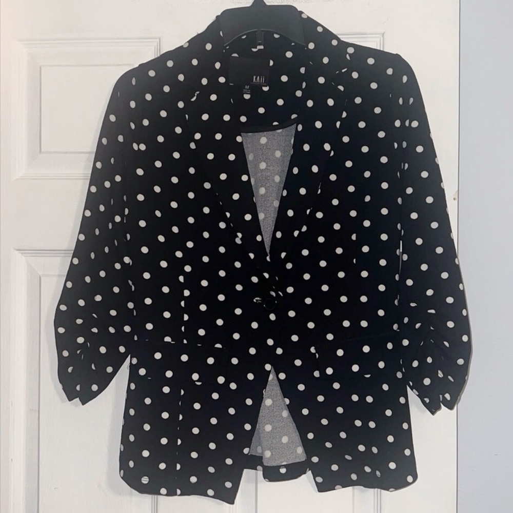 Kaii Black Polka Dot Tailored Design Ruched Sleeve Blazer NWT - Picture 4 of 16